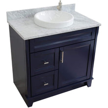 Load image into Gallery viewer, Bellaterra Home Vanity BellaTerra Home 37&quot; Single sink vanity in Blue finish with White carrara marble and CENTER round sink- RIGHT drawers 400700-37R-BU-WMRDC