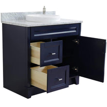 Load image into Gallery viewer, Bellaterra Home Vanity BellaTerra Home 37&quot; Single sink vanity in Blue finish with White carrara marble and CENTER round sink- RIGHT drawers 400700-37R-BU-WMRDC