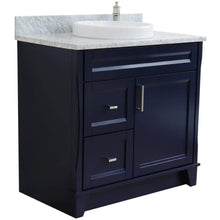 Load image into Gallery viewer, Bellaterra Home Vanity BellaTerra Home 37&quot; Single sink vanity in Blue finish with White carrara marble and CENTER round sink- RIGHT drawers 400700-37R-BU-WMRDC
