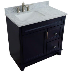 Bellaterra Home Vanity BellaTerra Home 37" Single sink vanity in Blue finish with White carrara marble and Left door/Left sink 400700-37L-BU-WMRL