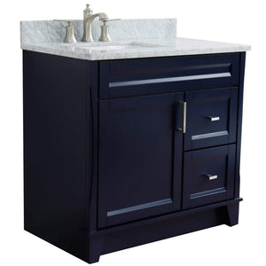 Bellaterra Home Vanity BellaTerra Home 37" Single sink vanity in Blue finish with White carrara marble and Left door/Left sink 400700-37L-BU-WMRL