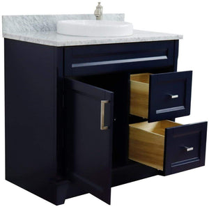 Bellaterra Home Vanity BellaTerra Home 37" Single sink vanity in Blue finish with White carrara marble and Left door/RoundCenter sink 400700-37L-BU-WMRDC