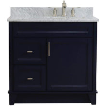 Load image into Gallery viewer, Bellaterra Home Vanity BellaTerra Home 37&quot; Single sink vanity in Blue finish with White carrara marble and LEFT rectangle sink- RIGHT drawers 400700-37R-BU-WMRR
