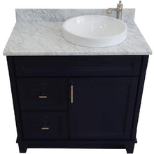 Load image into Gallery viewer, Bellaterra Home Vanity BellaTerra Home 37&quot; Single sink vanity in Blue finish with White carrara marble and LEFT round sink- RIGHT drawers  400700-37R-BU-WMRDR