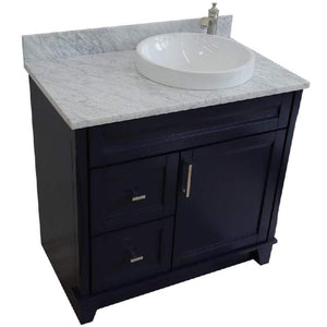 Bellaterra Home Vanity BellaTerra Home 37" Single sink vanity in Blue finish with White carrara marble and LEFT round sink- RIGHT drawers  400700-37R-BU-WMRDR