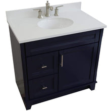 Load image into Gallery viewer, Bellaterra Home Vanity BellaTerra Home 37&quot; Single sink vanity in Blue finish with White quartz and CENTER oval sink- RIGHT drawers 400700-37R-BU-WEOC