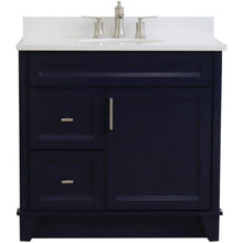 Load image into Gallery viewer, Bellaterra Home Vanity BellaTerra Home 37&quot; Single sink vanity in Blue finish with White quartz and CENTER oval sink- RIGHT drawers 400700-37R-BU-WEOC