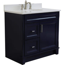 Load image into Gallery viewer, Bellaterra Home Vanity BellaTerra Home 37&quot; Single sink vanity in Blue finish with White quartz and CENTER oval sink- RIGHT drawers 400700-37R-BU-WEOC