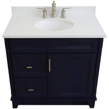 Load image into Gallery viewer, Bellaterra Home Vanity BellaTerra Home 37&quot; Single sink vanity in Blue finish with White quartz and CENTER oval sink- RIGHT drawers 400700-37R-BU-WEOC