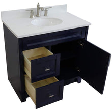 Load image into Gallery viewer, Bellaterra Home Vanity BellaTerra Home 37&quot; Single sink vanity in Blue finish with White quartz and CENTER oval sink- RIGHT drawers 400700-37R-BU-WEOC