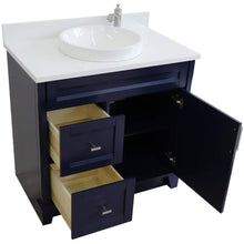 Load image into Gallery viewer, Bellaterra Home Vanity BellaTerra Home 37&quot; Single sink vanity in Blue finish with White quartz and CENTER round sink- RIGHT drawers 400700-37R-BU-WERDC