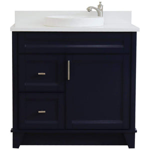 Bellaterra Home Vanity BellaTerra Home 37" Single sink vanity in Blue finish with White quartz and CENTER round sink- RIGHT drawers 400700-37R-BU-WERDC