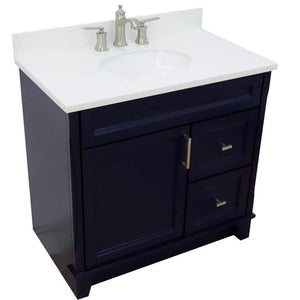 Bellaterra Home Vanity BellaTerra Home 37" Single sink vanity in Blue finish with White quartz and Left door/Center sink 400700-37L-BU-WEOC