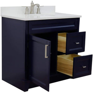 Bellaterra Home Vanity BellaTerra Home 37" Single sink vanity in Blue finish with White quartz and Left door/Center sink 400700-37L-BU-WEOC