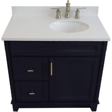 Load image into Gallery viewer, Bellaterra Home Vanity BellaTerra Home 37&quot; Single sink vanity in Blue finish with White quartz and LEFT oval sink- RIGHT drawers 400700-37R-BU-WEOR