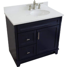 Load image into Gallery viewer, Bellaterra Home Vanity BellaTerra Home 37&quot; Single sink vanity in Blue finish with White quartz and LEFT oval sink- RIGHT drawers 400700-37R-BU-WEOR