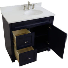 Load image into Gallery viewer, Bellaterra Home Vanity BellaTerra Home 37&quot; Single sink vanity in Blue finish with White quartz and LEFT oval sink- RIGHT drawers 400700-37R-BU-WEOR