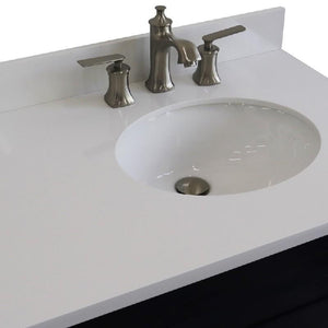 Bellaterra Home Vanity BellaTerra Home 37" Single sink vanity in Blue finish with White quartz and LEFT oval sink- RIGHT drawers 400700-37R-BU-WEOR
