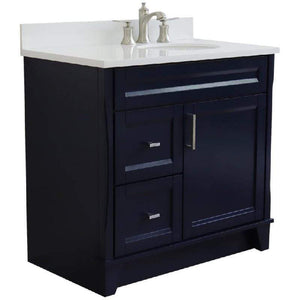 Bellaterra Home Vanity BellaTerra Home 37" Single sink vanity in Blue finish with White quartz and LEFT oval sink- RIGHT drawers 400700-37R-BU-WEOR