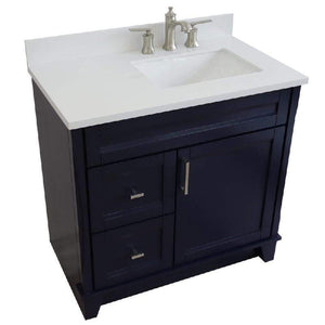 Bellaterra Home Vanity BellaTerra Home 37" Single sink vanity in Blue finish with White quartz and LEFT rectangle sink- RIGHT drawers 400700-37R-BU-WERR