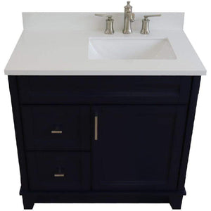 Bellaterra Home Vanity BellaTerra Home 37" Single sink vanity in Blue finish with White quartz and LEFT rectangle sink- RIGHT drawers 400700-37R-BU-WERR