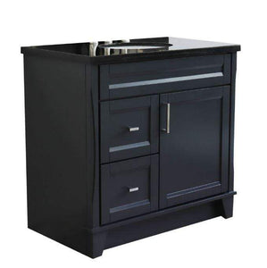 Bellaterra Home Vanity BellaTerra Home 37" Single sink vanity in Dark Gray finish with Black galaxy granite and CENTER oval sink- RIGHT drawers 00700-37R-DG-BGOC