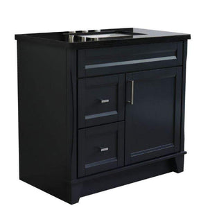 Bellaterra Home Vanity BellaTerra Home 37" Single sink vanity in Dark Gray finish with Black galaxy granite and CENTER rectangle sink- RIGHT drawers 400700-37R-DG-BGRC