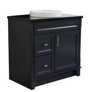 Bellaterra Home Vanity BellaTerra Home 37" Single sink vanity in Dark Gray finish with Black galaxy granite and CENTER round sink- RIGHT drawers 400700-37R-DG-BGRDC