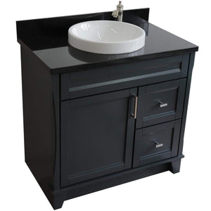 Bellaterra Home Vanity BellaTerra Home 37" Single Sink Vanity in Dark Gray Finish with Black Galaxy Granite and Left Door/Round Center Sink 400700-37L-DG-BGRDC