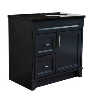 Bellaterra Home Vanity BellaTerra Home 37" Single sink vanity in Dark Gray finish with Black galaxy granite and LEFT oval sink- RIGHT drawers 400700-37R-DG-BGOR