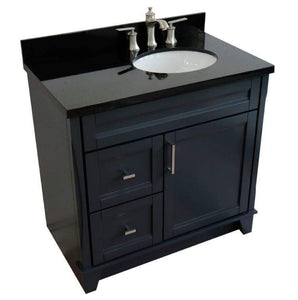 Bellaterra Home Vanity BellaTerra Home 37" Single sink vanity in Dark Gray finish with Black galaxy granite and LEFT oval sink- RIGHT drawers 400700-37R-DG-BGOR