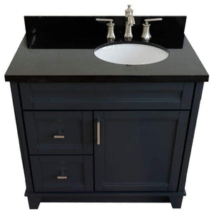 Bellaterra Home Vanity BellaTerra Home 37" Single sink vanity in Dark Gray finish with Black galaxy granite and LEFT oval sink- RIGHT drawers 400700-37R-DG-BGOR