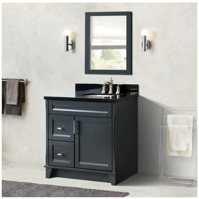 Dark Gray Finish With Black Galaxy Granite And Left Rectangle Sink - Sinks and Vanities