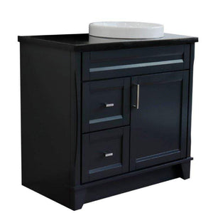 Bellaterra Home Vanity BellaTerra Home 37" Single sink vanity in Dark Gray finish with Black galaxy granite and LEFT round sink- RIGHT drawers 400700-37R-DG-BGRDR