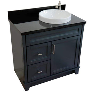 Bellaterra Home Vanity BellaTerra Home 37" Single sink vanity in Dark Gray finish with Black galaxy granite and LEFT round sink- RIGHT drawers 400700-37R-DG-BGRDR