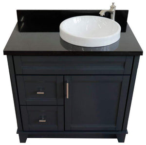 Bellaterra Home Vanity BellaTerra Home 37" Single sink vanity in Dark Gray finish with Black galaxy granite and LEFT round sink- RIGHT drawers 400700-37R-DG-BGRDR