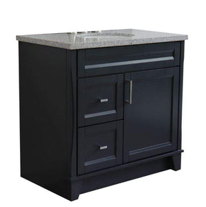 Bellaterra Home Vanity BellaTerra Home 37" Single sink vanity in Dark Gray finish with Gray granite and CENTER oval sink- RIGHT drawers 400700-37R-DG-GYOC