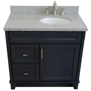 Bellaterra Home Vanity BellaTerra Home 37" Single sink vanity in Dark Gray finish with Gray granite and LEFT oval sink- RIGHT drawers 400700-37R-DG-GYOR
