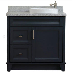 Bellaterra Home Vanity BellaTerra Home 37" Single sink vanity in Dark Gray finish with Gray granite and LEFT round sink- RIGHT drawers 400700-37R-DG-GYRDR