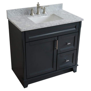 Bellaterra Home Vanity BellaTerra Home 37" Single Sink Vanity in Dark Gray Finish with White Carrara Marble and Left Door/Center Sink 400700-37L-DG-WMRC