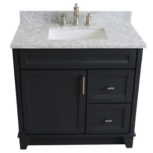 Bellaterra Home Vanity BellaTerra Home 37" Single Sink Vanity in Dark Gray Finish with White Carrara Marble and Left Door/Center Sink 400700-37L-DG-WMRC