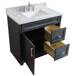 Bellaterra Home Vanity BellaTerra Home 37" Single Sink Vanity in Dark Gray Finish with White Carrara Marble and Left Door/Center Sink 400700-37L-DG-WMRC