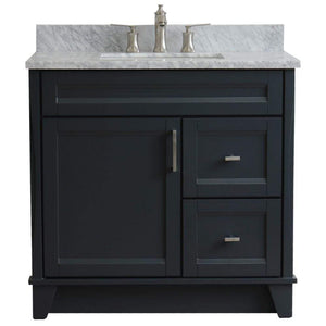 Bellaterra Home Vanity BellaTerra Home 37" Single Sink Vanity in Dark Gray Finish with White Carrara Marble and Left Door/Center Sink 400700-37L-DG-WMRC