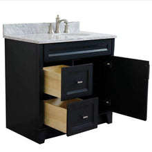 Load image into Gallery viewer, Bellaterra Home Vanity BellaTerra Home 37&quot; Single sink vanity in Dark Gray finish with White carrara marble and LEFT oval sink- RIGHT drawers 400700-37R-DG-WMOR