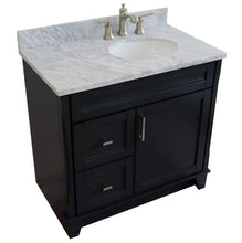 Load image into Gallery viewer, Bellaterra Home Vanity BellaTerra Home 37&quot; Single sink vanity in Dark Gray finish with White carrara marble and LEFT oval sink- RIGHT drawers 400700-37R-DG-WMOR