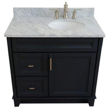 Load image into Gallery viewer, Bellaterra Home Vanity BellaTerra Home 37&quot; Single sink vanity in Dark Gray finish with White carrara marble and LEFT oval sink- RIGHT drawers 400700-37R-DG-WMOR