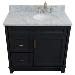 Bellaterra Home Vanity BellaTerra Home 37" Single sink vanity in Dark Gray finish with White carrara marble and LEFT oval sink- RIGHT drawers 400700-37R-DG-WMOR
