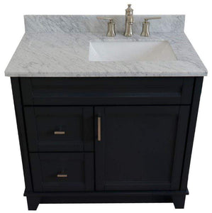 Bellaterra Home Vanity BellaTerra Home 37" Single sink vanity in Dark Gray finish with White carrara marble and LEFT rectangle sink- RIGHT drawers 400700-37R-DG-WMRR