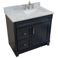 Load image into Gallery viewer, Bellaterra Home Vanity BellaTerra Home 37&quot; Single sink vanity in Dark Gray finish with White carrara marble and LEFT rectangle sink- RIGHT drawers 400700-37R-DG-WMRR