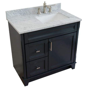 Bellaterra Home Vanity BellaTerra Home 37" Single sink vanity in Dark Gray finish with White carrara marble and LEFT rectangle sink- RIGHT drawers 400700-37R-DG-WMRR